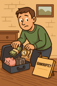 Person hiding assets in suitcase